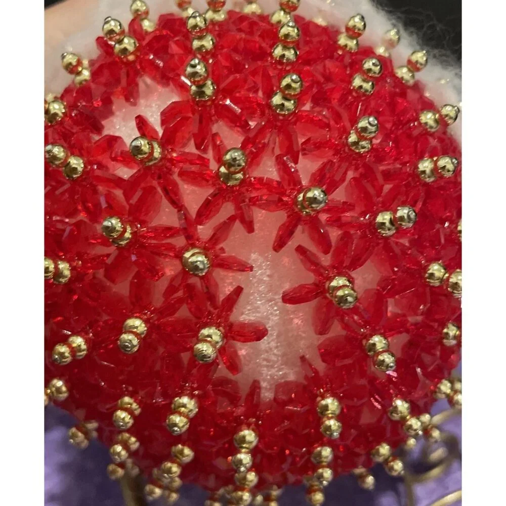 Vintage Handcrafted Beaded Push‎ Pin Christmas Round Large Santa Figure #1